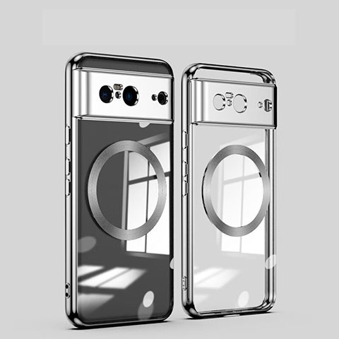 Silikon Hülle Handyhülle Ultradünn Tasche mit Mag-Safe Magnetic Magnetisch Durchsichtig Transparent TB1 für Google Pixel 8 5G Silber