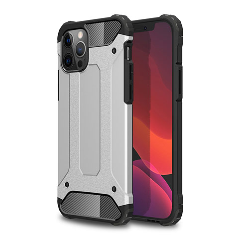 Silikon Hülle Handyhülle und Kunststoff Schutzhülle Hartschalen Tasche für Apple iPhone 12 Pro Max Silber