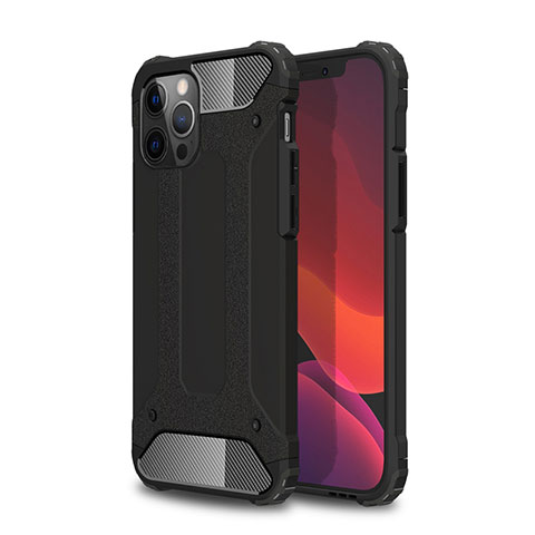 Silikon Hülle Handyhülle und Kunststoff Schutzhülle Hartschalen Tasche für Apple iPhone 12 Pro Schwarz