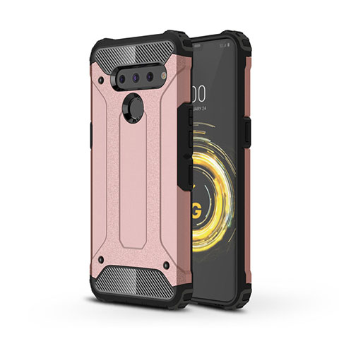 Silikon Hülle Handyhülle und Kunststoff Schutzhülle Hartschalen Tasche für LG V50 ThinQ 5G Rosegold