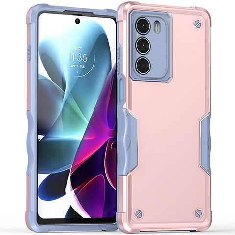 Silikon Hülle Handyhülle und Kunststoff Schutzhülle Hartschalen Tasche für Motorola Moto G200 5G Rosa