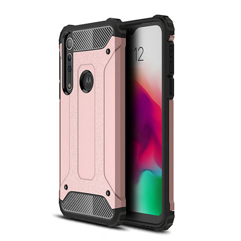 Silikon Hülle Handyhülle und Kunststoff Schutzhülle Hartschalen Tasche für Motorola Moto G8 Play Rosegold