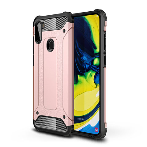 Silikon Hülle Handyhülle und Kunststoff Schutzhülle Hartschalen Tasche für Samsung Galaxy A11 Rosegold