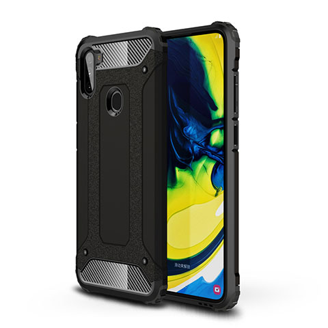 Silikon Hülle Handyhülle und Kunststoff Schutzhülle Hartschalen Tasche für Samsung Galaxy A11 Schwarz