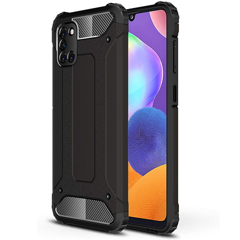 Silikon Hülle Handyhülle und Kunststoff Schutzhülle Hartschalen Tasche für Samsung Galaxy A31 Schwarz