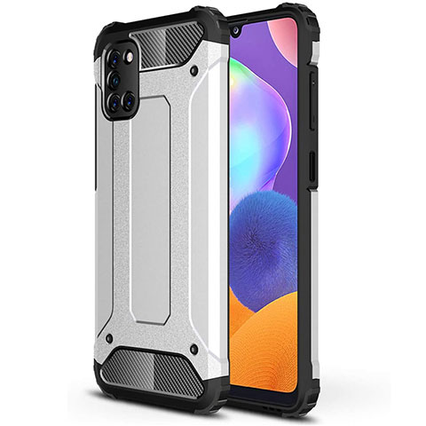 Silikon Hülle Handyhülle und Kunststoff Schutzhülle Hartschalen Tasche für Samsung Galaxy A31 Silber