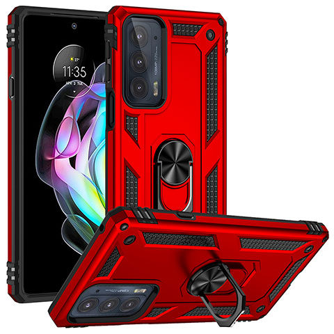 Silikon Hülle Handyhülle und Kunststoff Schutzhülle Hartschalen Tasche mit Magnetisch Fingerring Ständer für Motorola Moto Edge 20 5G Rot