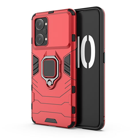 Silikon Hülle Handyhülle und Kunststoff Schutzhülle Hartschalen Tasche mit Magnetisch Fingerring Ständer für Oppo K10 Pro 5G Rot