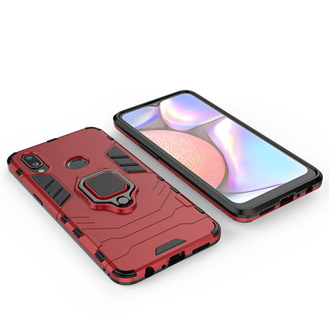 Silikon Hülle Handyhülle und Kunststoff Schutzhülle Hartschalen Tasche mit Magnetisch Fingerring Ständer für Samsung Galaxy A10s Rot