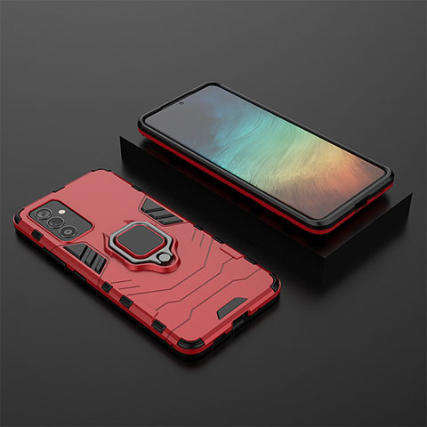 Silikon Hülle Handyhülle und Kunststoff Schutzhülle Hartschalen Tasche mit Magnetisch Fingerring Ständer für Samsung Galaxy A82 5G Rot