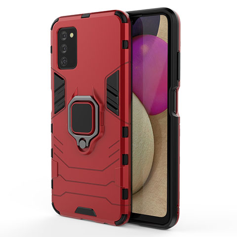 Silikon Hülle Handyhülle und Kunststoff Schutzhülle Hartschalen Tasche mit Magnetisch Fingerring Ständer für Samsung Galaxy M02s Rot