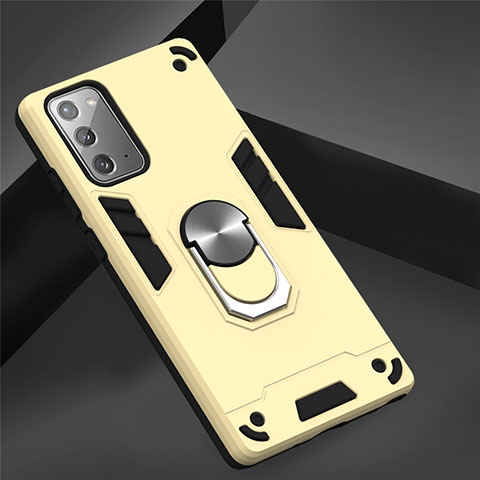 Silikon Hülle Handyhülle und Kunststoff Schutzhülle Hartschalen Tasche mit Magnetisch Fingerring Ständer für Samsung Galaxy Note 20 Plus 5G Gold