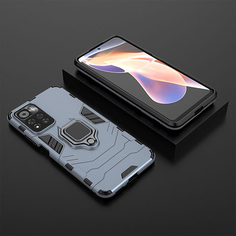 Silikon Hülle Handyhülle und Kunststoff Schutzhülle Hartschalen Tasche mit Magnetisch Fingerring Ständer für Xiaomi Redmi Note 11 Pro+ Plus 5G Blau