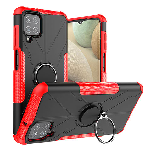 Silikon Hülle Handyhülle und Kunststoff Schutzhülle Hartschalen Tasche mit Magnetisch Fingerring Ständer J01X für Samsung Galaxy A12 5G Rot