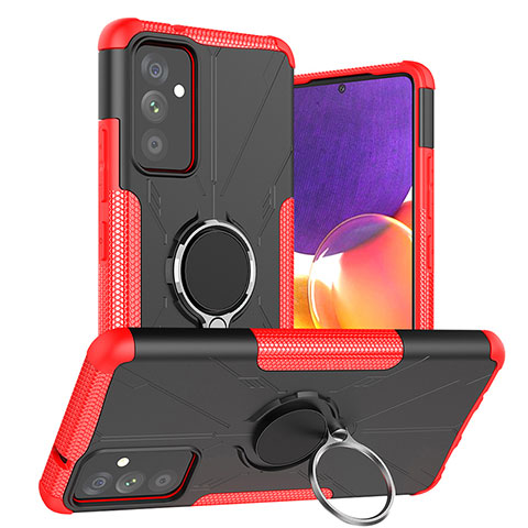 Silikon Hülle Handyhülle und Kunststoff Schutzhülle Hartschalen Tasche mit Magnetisch Fingerring Ständer J01X für Samsung Galaxy A24 4G Rot