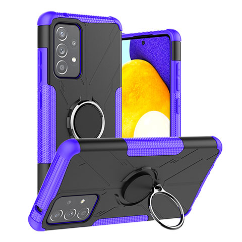 Silikon Hülle Handyhülle und Kunststoff Schutzhülle Hartschalen Tasche mit Magnetisch Fingerring Ständer J01X für Samsung Galaxy A52 4G Violett