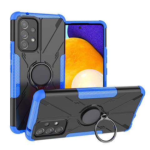 Silikon Hülle Handyhülle und Kunststoff Schutzhülle Hartschalen Tasche mit Magnetisch Fingerring Ständer J01X für Samsung Galaxy A53 5G Blau