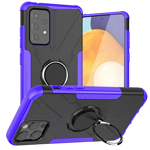 Silikon Hülle Handyhülle und Kunststoff Schutzhülle Hartschalen Tasche mit Magnetisch Fingerring Ständer J01X für Samsung Galaxy A72 5G Violett