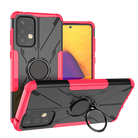 Silikon Hülle Handyhülle und Kunststoff Schutzhülle Hartschalen Tasche mit Magnetisch Fingerring Ständer J01X für Samsung Galaxy A73 5G Pink