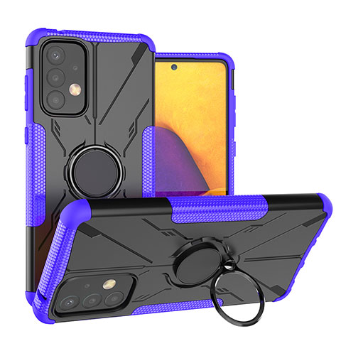 Silikon Hülle Handyhülle und Kunststoff Schutzhülle Hartschalen Tasche mit Magnetisch Fingerring Ständer J01X für Samsung Galaxy A73 5G Violett