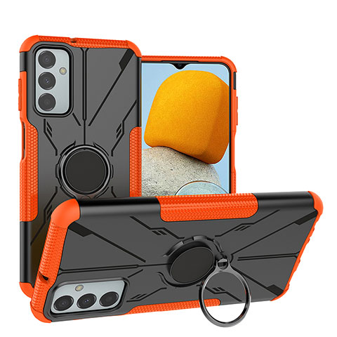 Silikon Hülle Handyhülle und Kunststoff Schutzhülle Hartschalen Tasche mit Magnetisch Fingerring Ständer J01X für Samsung Galaxy M23 5G Orange