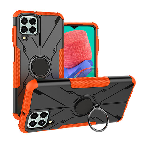 Silikon Hülle Handyhülle und Kunststoff Schutzhülle Hartschalen Tasche mit Magnetisch Fingerring Ständer J01X für Samsung Galaxy M33 5G Orange