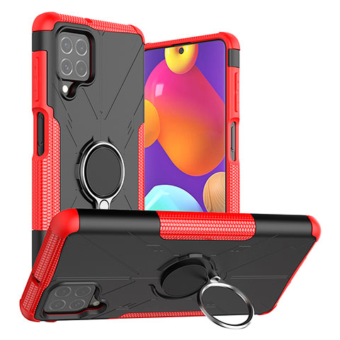 Silikon Hülle Handyhülle und Kunststoff Schutzhülle Hartschalen Tasche mit Magnetisch Fingerring Ständer J01X für Samsung Galaxy M62 4G Rot