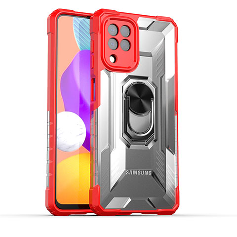 Silikon Hülle Handyhülle und Kunststoff Schutzhülle Hartschalen Tasche mit Magnetisch Fingerring Ständer J02S für Samsung Galaxy A22 4G Rot