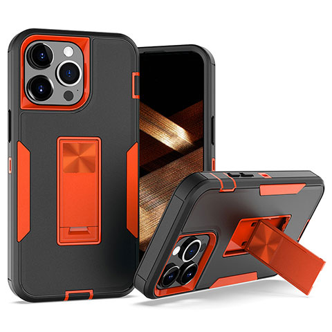 Silikon Hülle Handyhülle und Kunststoff Schutzhülle Hartschalen Tasche mit Magnetisch Fingerring Ständer J03S für Apple iPhone 14 Pro Max Orange