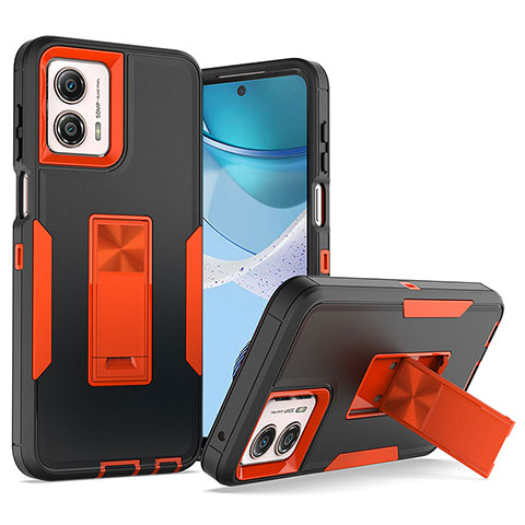 Silikon Hülle Handyhülle und Kunststoff Schutzhülle Hartschalen Tasche mit Magnetisch Fingerring Ständer J03S für Motorola Moto G 5G (2023) Orange