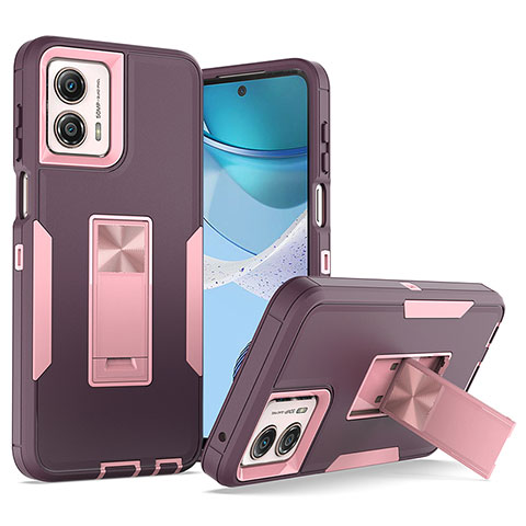 Silikon Hülle Handyhülle und Kunststoff Schutzhülle Hartschalen Tasche mit Magnetisch Fingerring Ständer J03S für Motorola Moto G 5G (2023) Violett