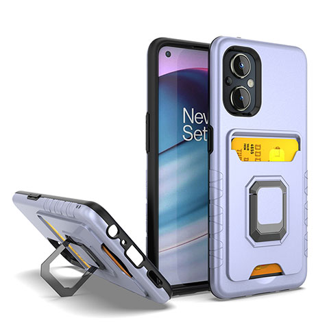 Silikon Hülle Handyhülle und Kunststoff Schutzhülle Hartschalen Tasche mit Magnetisch Fingerring Ständer J03S für Oppo A96 5G Helles Lila