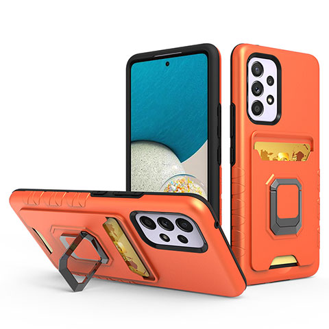 Silikon Hülle Handyhülle und Kunststoff Schutzhülle Hartschalen Tasche mit Magnetisch Fingerring Ständer J03S für Samsung Galaxy A53 5G Orange