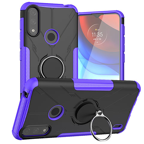 Silikon Hülle Handyhülle und Kunststoff Schutzhülle Hartschalen Tasche mit Magnetisch Fingerring Ständer JX1 für Motorola Moto E7 Power Violett