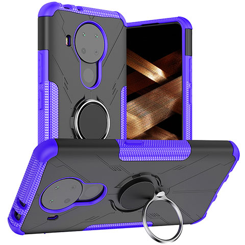 Silikon Hülle Handyhülle und Kunststoff Schutzhülle Hartschalen Tasche mit Magnetisch Fingerring Ständer JX1 für Nokia 5.4 Violett