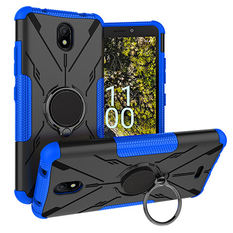 Silikon Hülle Handyhülle und Kunststoff Schutzhülle Hartschalen Tasche mit Magnetisch Fingerring Ständer JX1 für Nokia C100 Blau