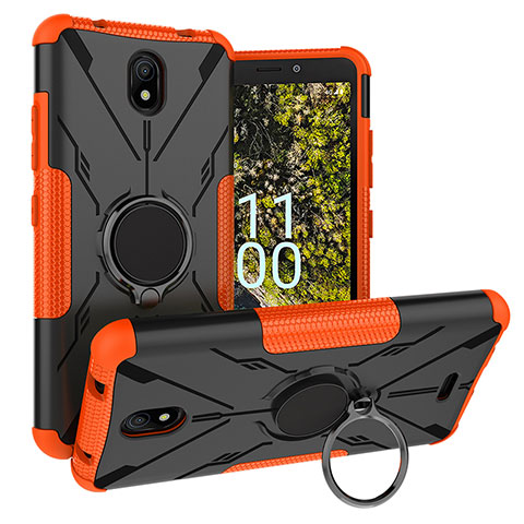 Silikon Hülle Handyhülle und Kunststoff Schutzhülle Hartschalen Tasche mit Magnetisch Fingerring Ständer JX1 für Nokia C100 Orange