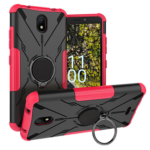 Silikon Hülle Handyhülle und Kunststoff Schutzhülle Hartschalen Tasche mit Magnetisch Fingerring Ständer JX1 für Nokia C100 Pink