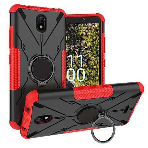 Silikon Hülle Handyhülle und Kunststoff Schutzhülle Hartschalen Tasche mit Magnetisch Fingerring Ständer JX1 für Nokia C100 Rot