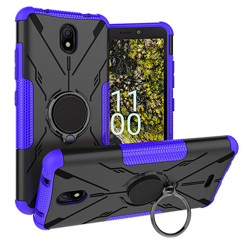 Silikon Hülle Handyhülle und Kunststoff Schutzhülle Hartschalen Tasche mit Magnetisch Fingerring Ständer JX1 für Nokia C100 Violett