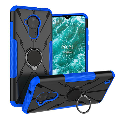 Silikon Hülle Handyhülle und Kunststoff Schutzhülle Hartschalen Tasche mit Magnetisch Fingerring Ständer JX1 für Nokia C30 Blau