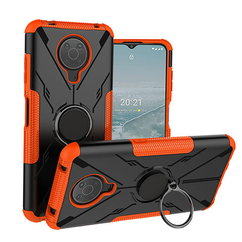 Silikon Hülle Handyhülle und Kunststoff Schutzhülle Hartschalen Tasche mit Magnetisch Fingerring Ständer JX1 für Nokia G10 Orange