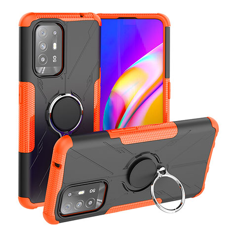 Silikon Hülle Handyhülle und Kunststoff Schutzhülle Hartschalen Tasche mit Magnetisch Fingerring Ständer JX1 für Oppo A94 5G Grün