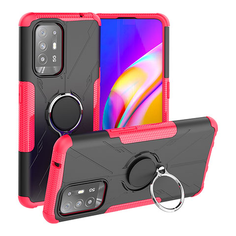 Silikon Hülle Handyhülle und Kunststoff Schutzhülle Hartschalen Tasche mit Magnetisch Fingerring Ständer JX1 für Oppo A94 5G Rot