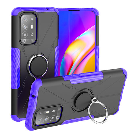 Silikon Hülle Handyhülle und Kunststoff Schutzhülle Hartschalen Tasche mit Magnetisch Fingerring Ständer JX1 für Oppo A94 5G Violett