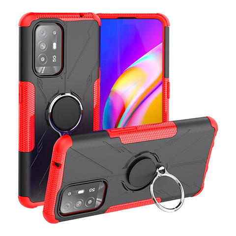 Silikon Hülle Handyhülle und Kunststoff Schutzhülle Hartschalen Tasche mit Magnetisch Fingerring Ständer JX1 für Oppo F19 Pro+ Plus 5G Rot