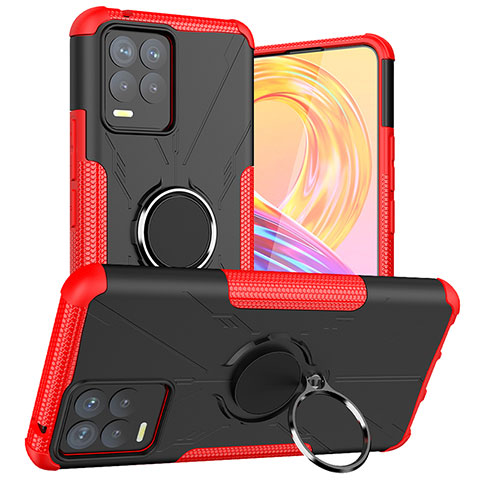 Silikon Hülle Handyhülle und Kunststoff Schutzhülle Hartschalen Tasche mit Magnetisch Fingerring Ständer JX1 für Realme 8 Pro Rot