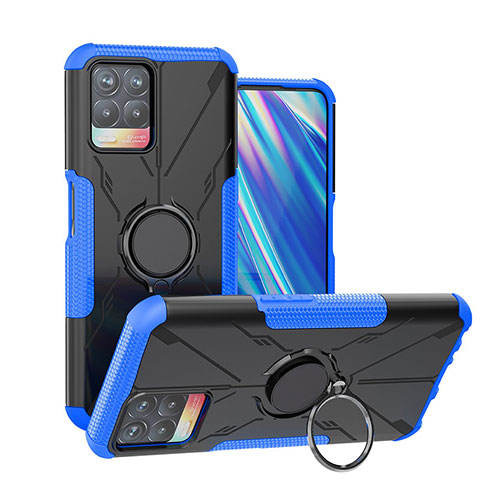 Silikon Hülle Handyhülle und Kunststoff Schutzhülle Hartschalen Tasche mit Magnetisch Fingerring Ständer JX1 für Realme 8i Blau