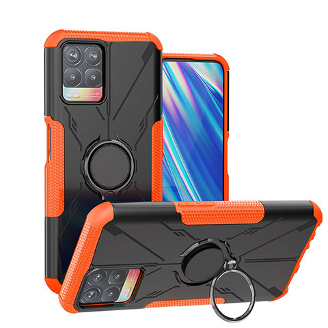 Silikon Hülle Handyhülle und Kunststoff Schutzhülle Hartschalen Tasche mit Magnetisch Fingerring Ständer JX1 für Realme 8i Orange