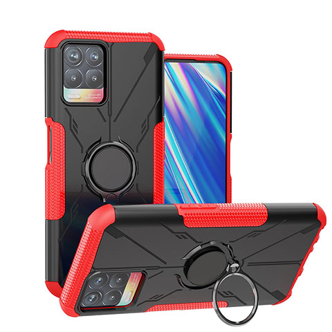 Silikon Hülle Handyhülle und Kunststoff Schutzhülle Hartschalen Tasche mit Magnetisch Fingerring Ständer JX1 für Realme 8i Rot